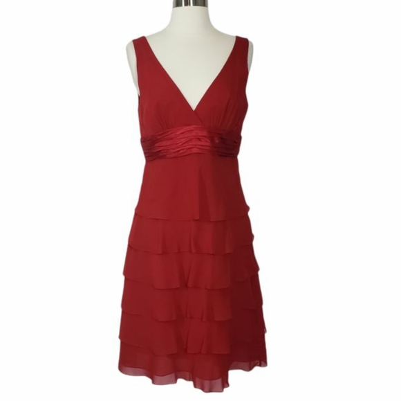 BCBGMaxAzria Dresses & Skirts - BCBGMaxazria Red Silk Tiered Ruffle Dress